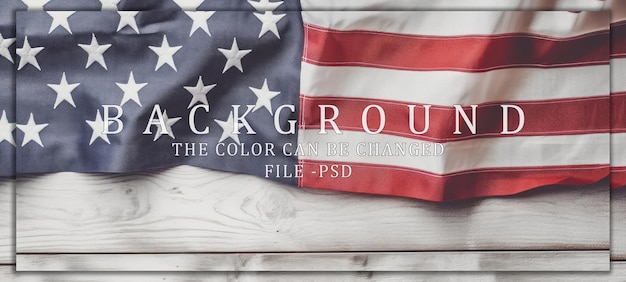 PSD american flag draped on white wooden surface