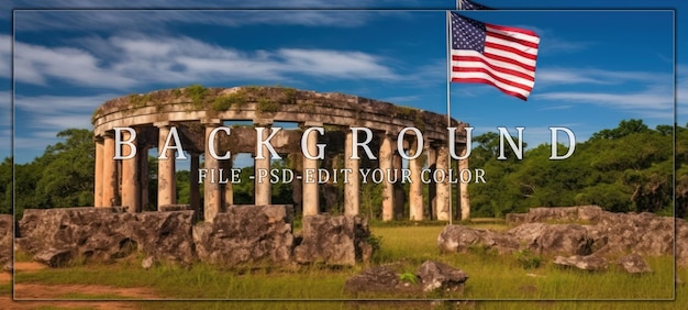 American Flag Flying Over a Historic Stone Structure