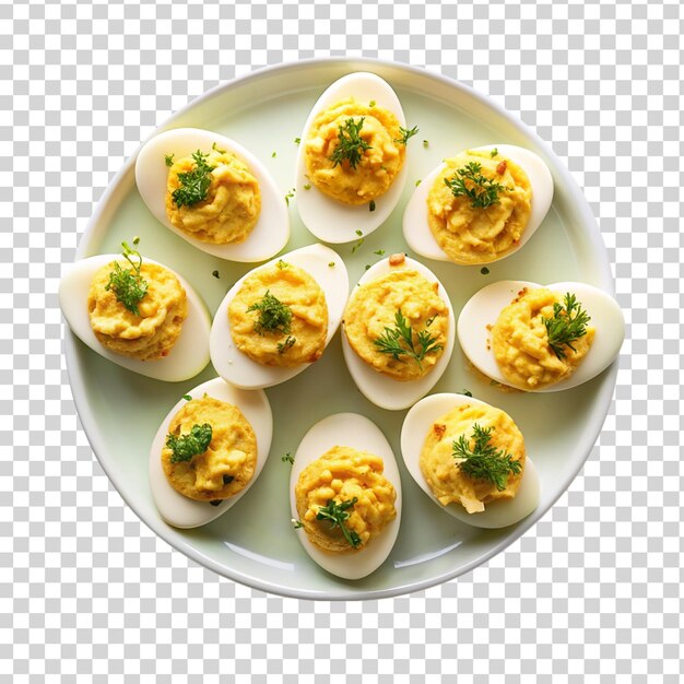 PSD american food deviled eggs on white plate isolated on transparent background