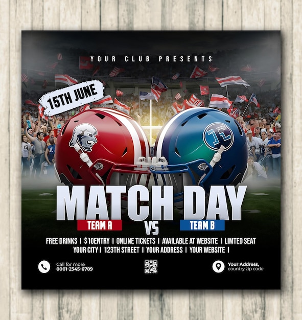 PSD american football game event instagram promotional social media post template design