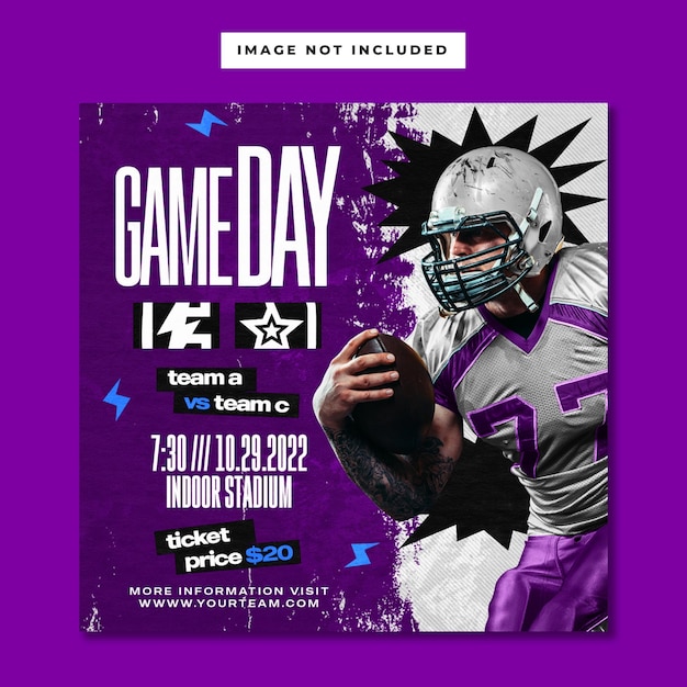 American football gameday square banner instagram template