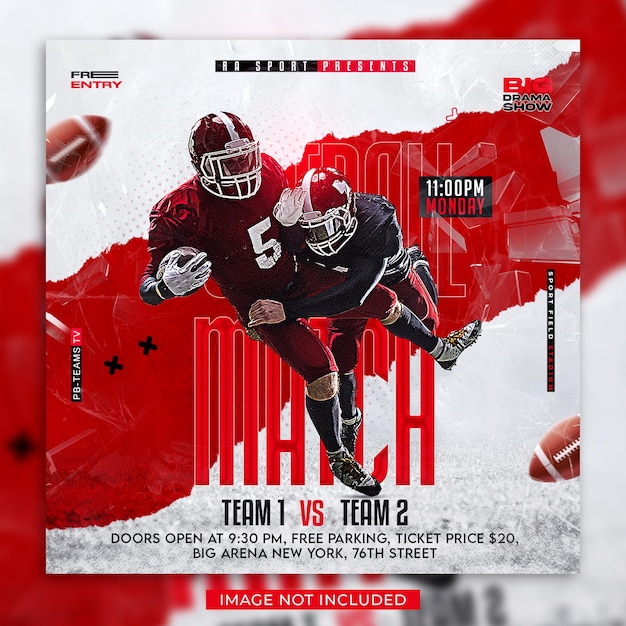 PSD american football match day flyer and social media post banner template