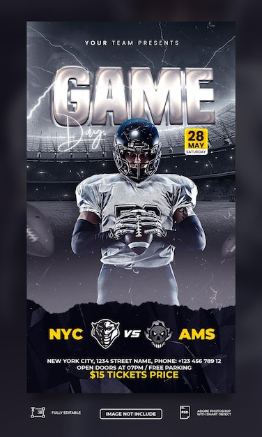 PSD american football match story or social media story template