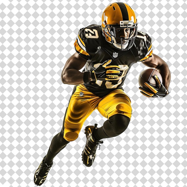 American football player in action Isolated on transparent background PSD file