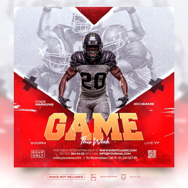 American Football Player Flyer Football sport event flyer or Social Media Template