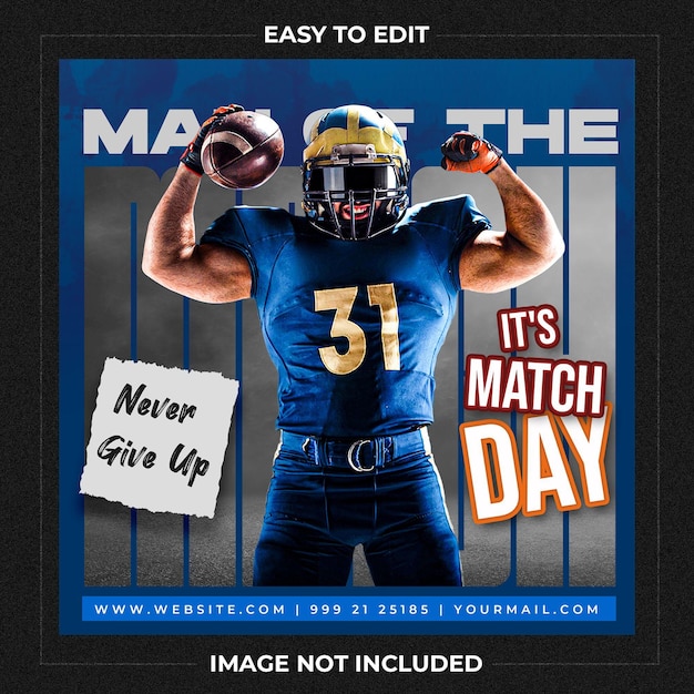 American football player flyer or social media template