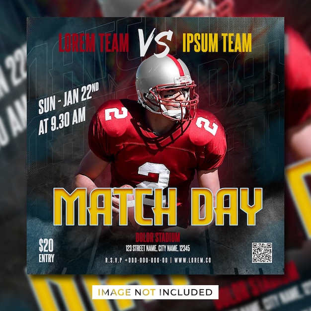 American football schedule club square social media banner or flyer