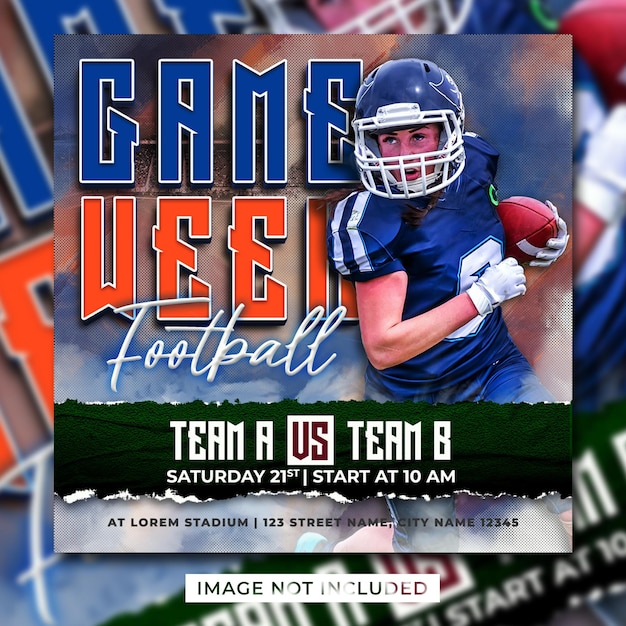 American football schedule club square social media banner or flyer