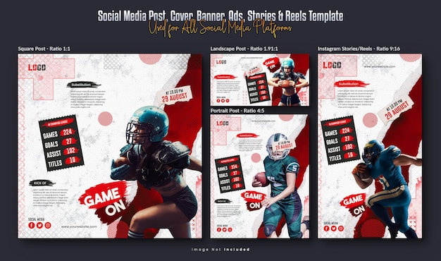 PSD american football soccer social media instagram banners reels story or social media posts bundle