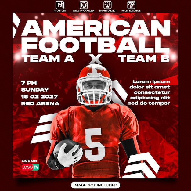 American football Social media post template