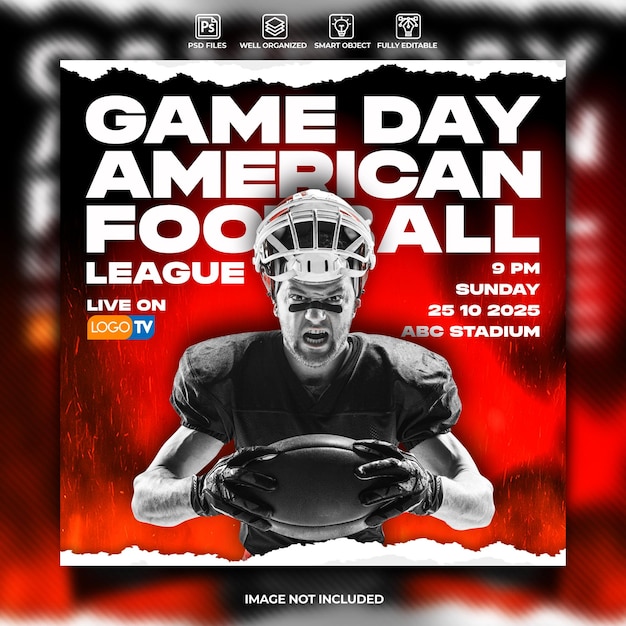 PSD american football sport event flyer or social media template