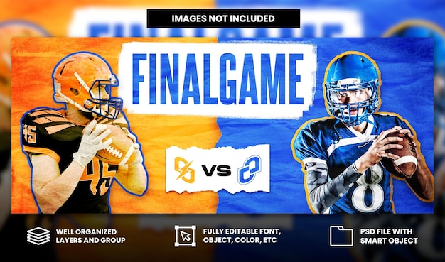 American football sport match day with grunge effect social media facebook banner template