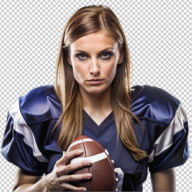 PSD american football woman player professional portrait transparent background