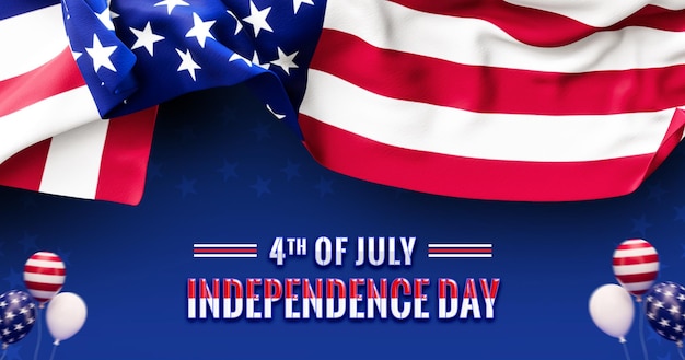 PSD american independence day banner template with realistic flag of the usa