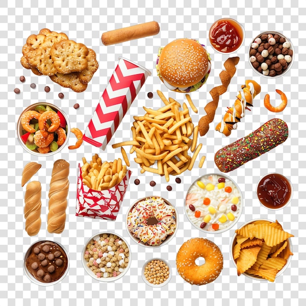 PSD american junk food assortment food realisticisolated on a transparent background