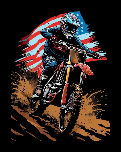 American motorcycle with flag t shirt design template