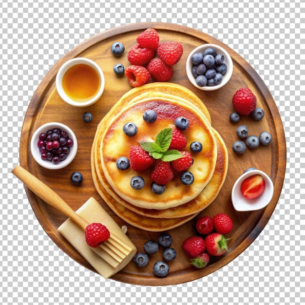 PSD american pancake board with berries maple transparent background