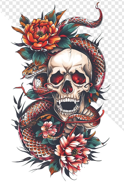 PSD american traditional skull and snake tattoo flashpsd