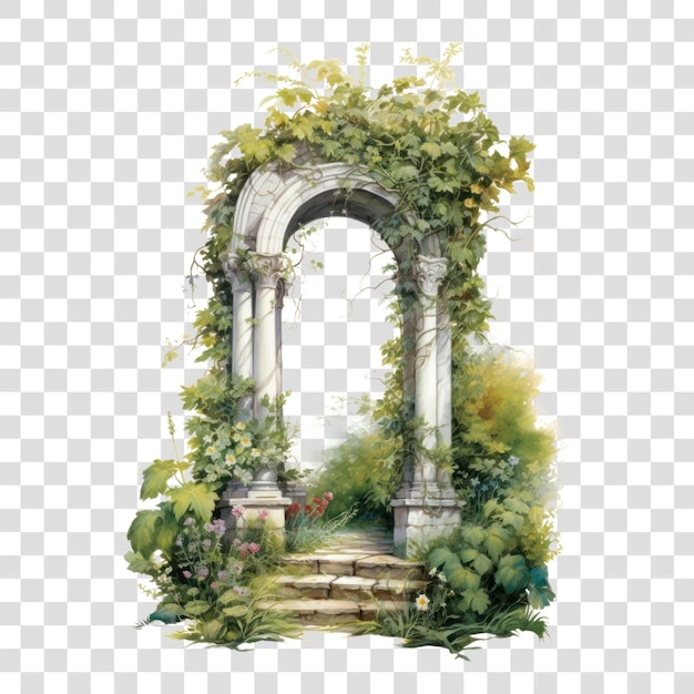 PSD ancient archway with lush greenery