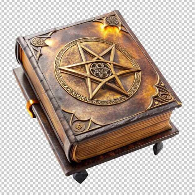 PSD ancient book of spells with different symbols transparent background