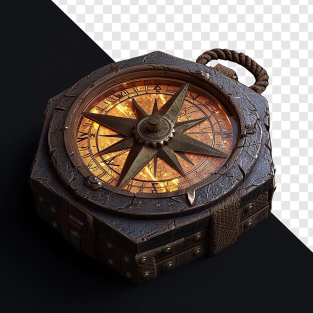 Ancient Cartoonish 3D Rendered Mystical Compass with Octagonal Shape