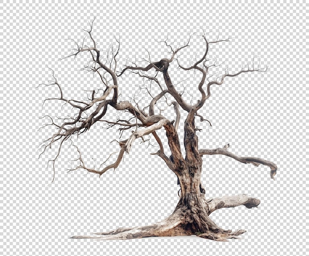 Ancient dead tree against a transparent background