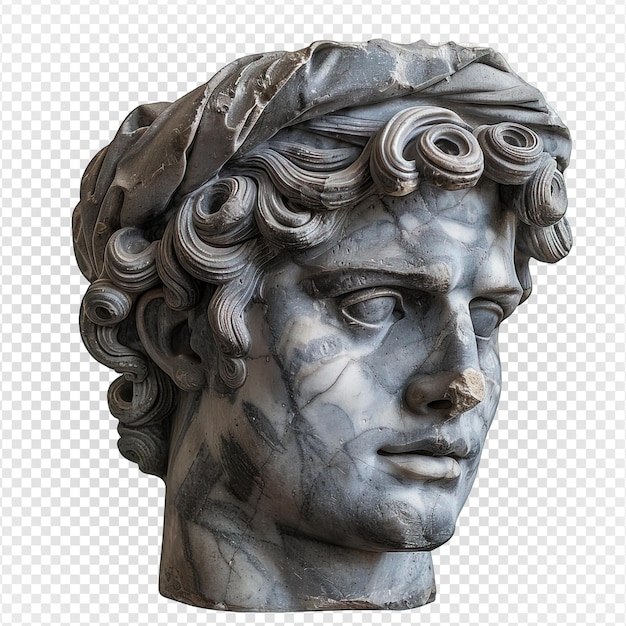 PSD ancient greek man head sculpture isolated on transparent background generative ai