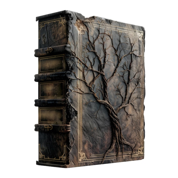 PSD ancient leatherbound book with tree bark design