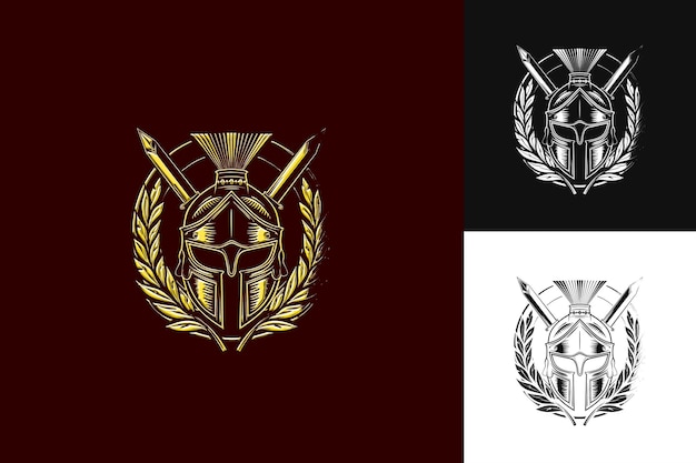 PSD ancient roman gladiator helmet logo with laurel wreath and s abstract vector design collections