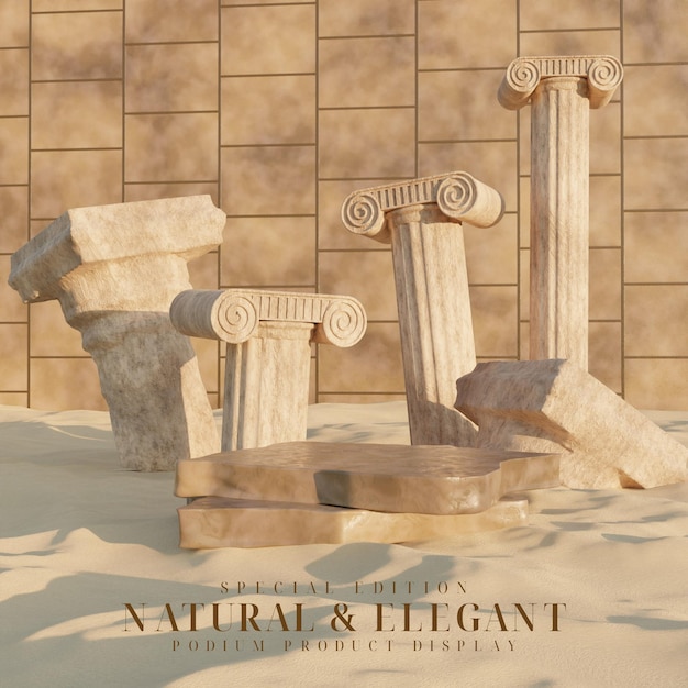 ancient ruins podium with destroyed pillar for product presentation