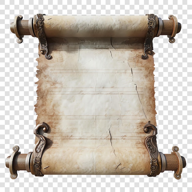 PSD ancient scroll with handles realistic isolated on transparent background