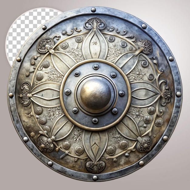 An ancient silver shield isolated on transparent background