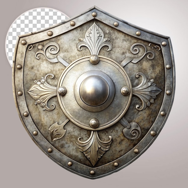 PSD an ancient silver shield isolated on transparent background