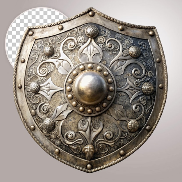 An ancient silver shield isolated on transparent background