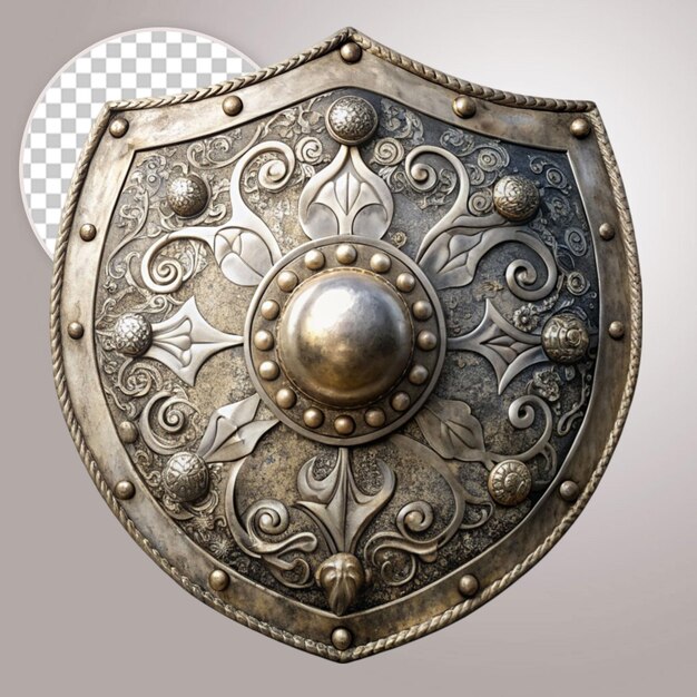 PSD an ancient silver shield isolated on transparent background