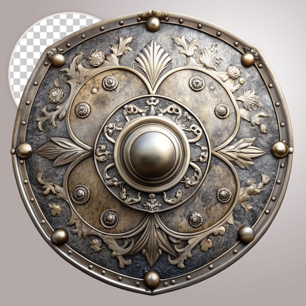 An ancient silver shield isolated on transparent background