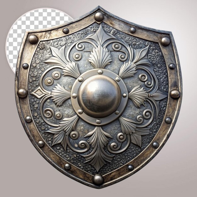 An ancient silver shield isolated on transparent background