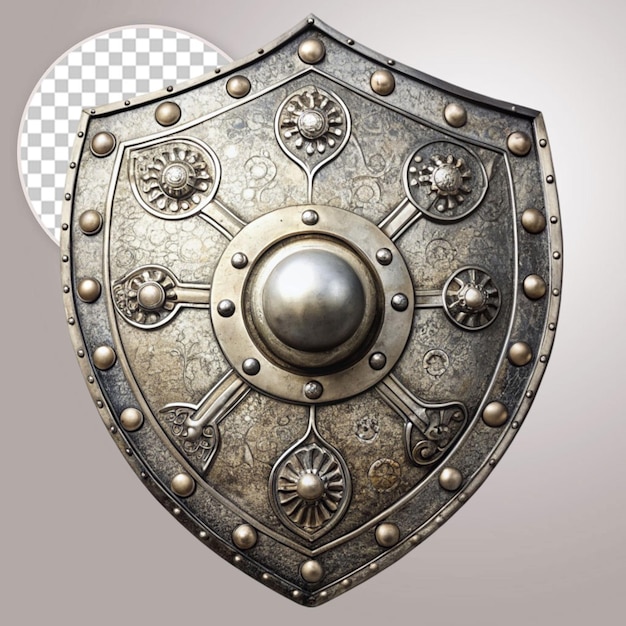 An ancient silver shield isolated on transparent background