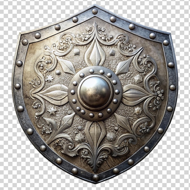 PSD an ancient silver shield isolated on transparent background