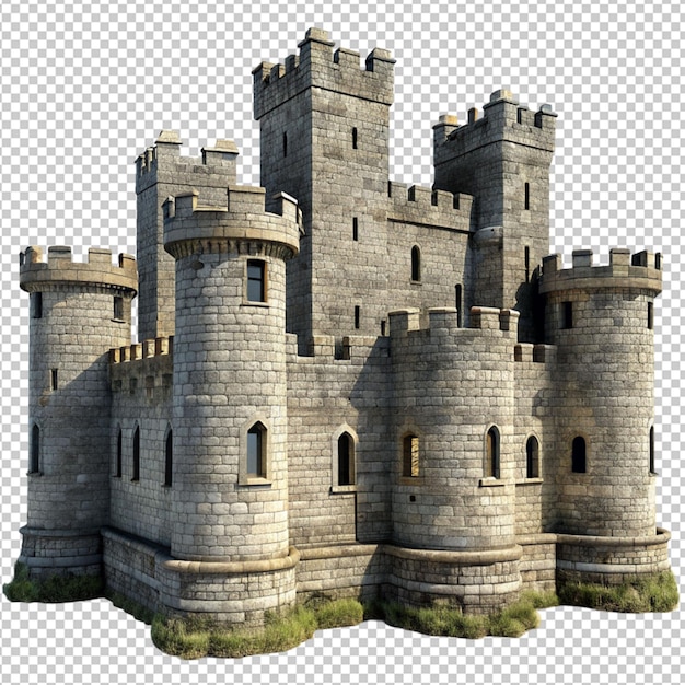 PSD ancient stone castle on transparent background