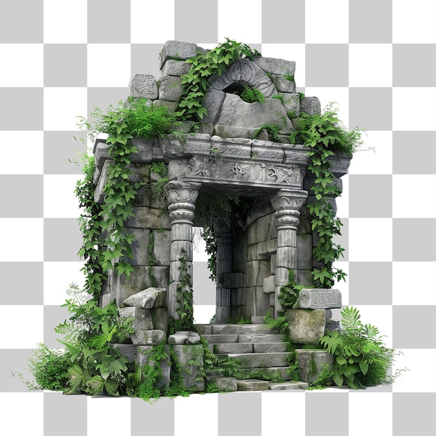 An ancient temple overgrown with jungle vines png on transparent background