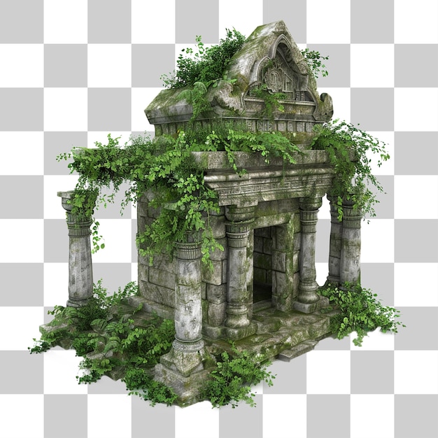 An ancient temple overgrown with jungle vines png on transparent background