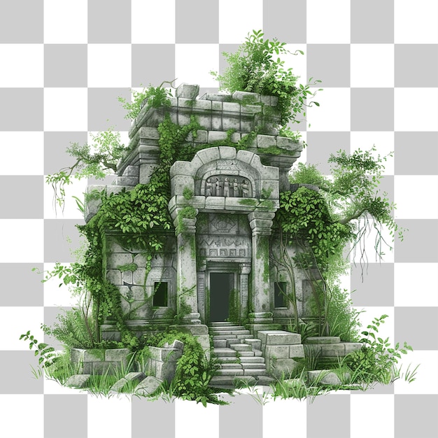 PSD an ancient temple overgrown with jungle vines png on transparent background