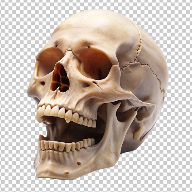 PSD the angle skull model in open the mouth pose on transparent background