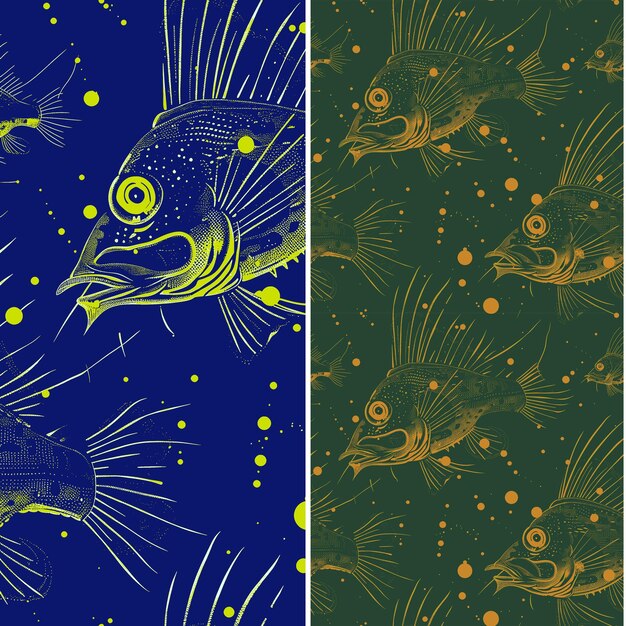 PSD anglerfish with bioluminescent silhouette detailed minimal g nature pattern vector designs