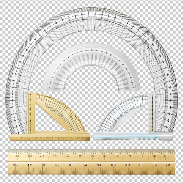 PSD angles measuring tool set round protractors scale degrees measure metric rulers set equipment protra