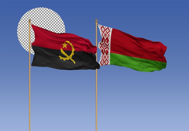 Angola and Belarus Wavy Flags Together Bilateral Relations 3D Rendering