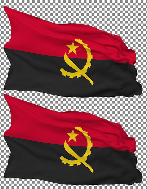 Angola Flag Waves Isolated in Plain and Bump Texture with Transparent Background 3D Rendering