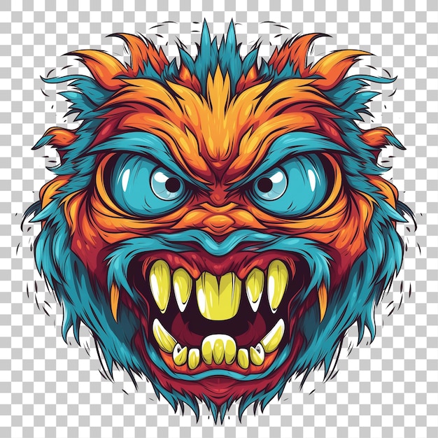 Angry cartoon monster face illustration for tshirt or poster design