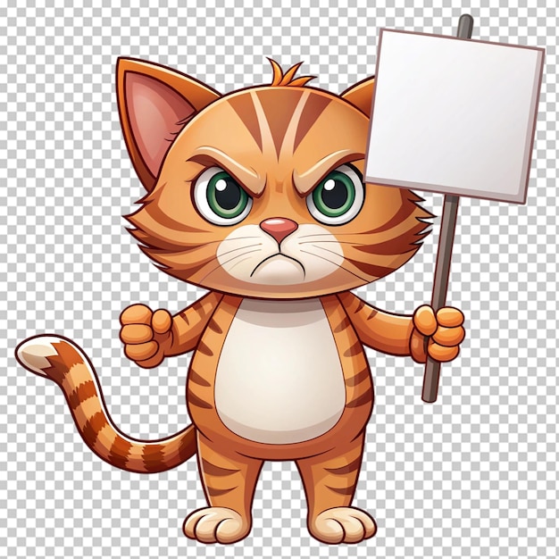 PSD angry cat holding sign board on transparent background